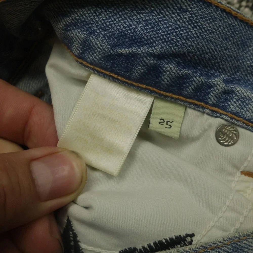 Rag & Bone Skirt Womens 25 Blue Denim Distressed Embroidered Floral USA